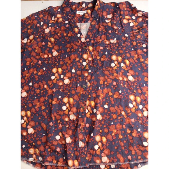 Westbound Boho Rugged Printed Raw Hem 3/4 Sleeve Button Up Rustic Tencel Medium - Picture 7 of 11